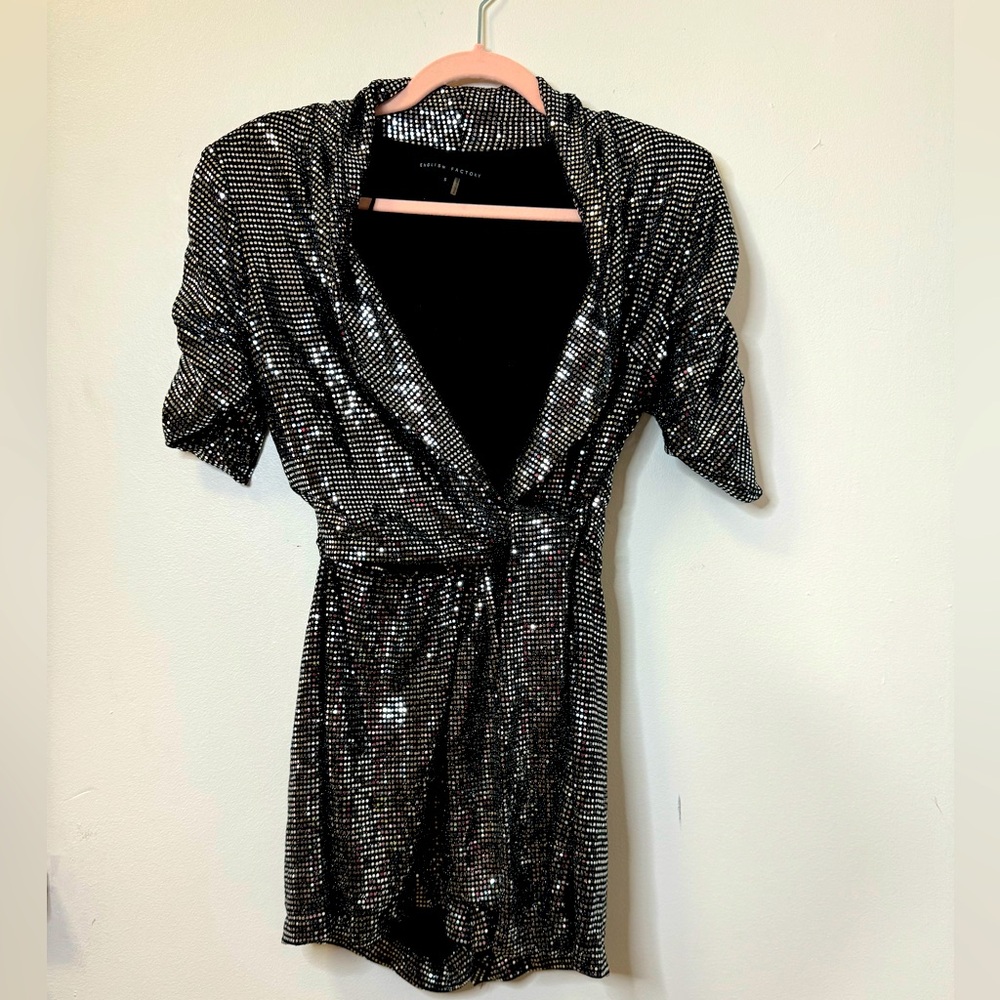 English Factory mirrorball silver sparkle romper with tie front